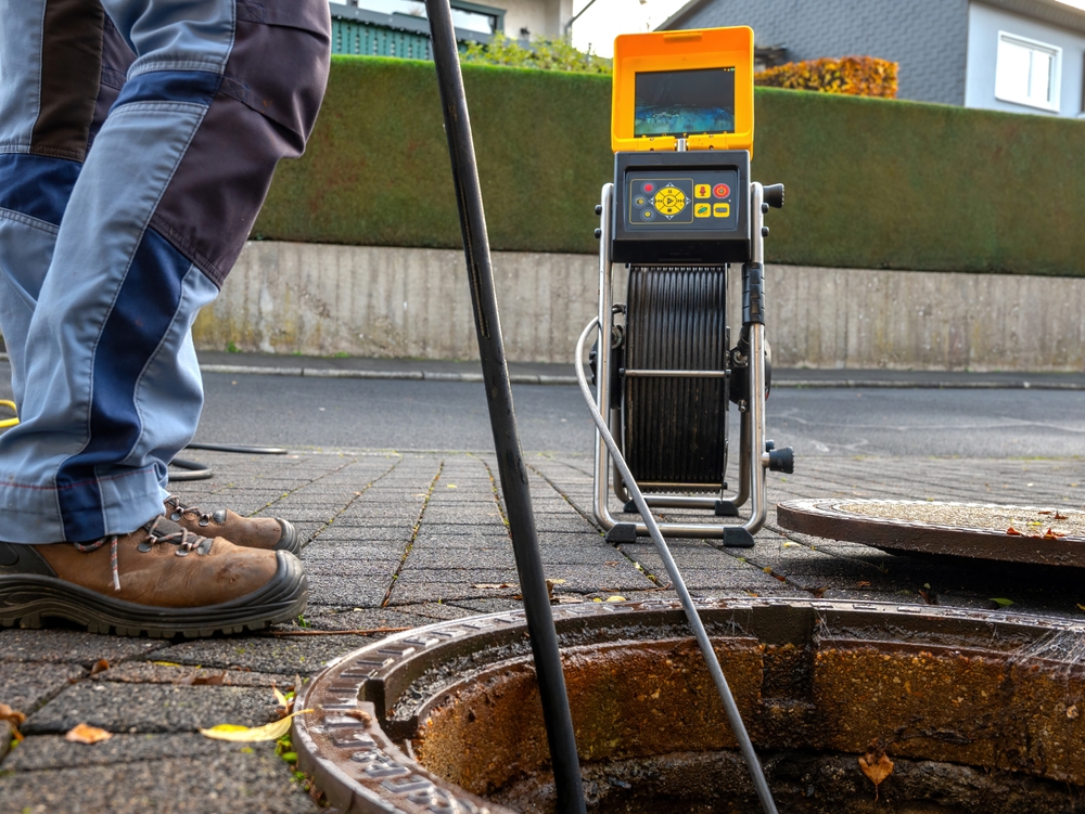 plumber inspecting sewer line camera