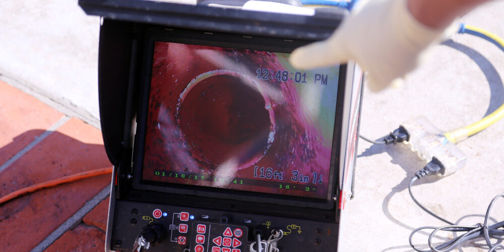 pointing at pipe camera inspection screen